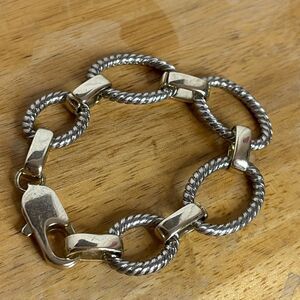 Silver tone women’s large chunky chain bracelet with decorative links